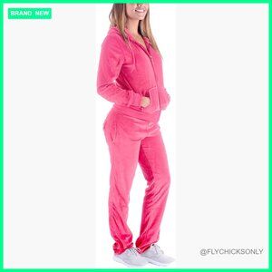 Velour Tracksuit Set with Hoodie and Joggers for Women
